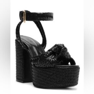 SCHUTZ Black Braided Platform Block Heel Sandal